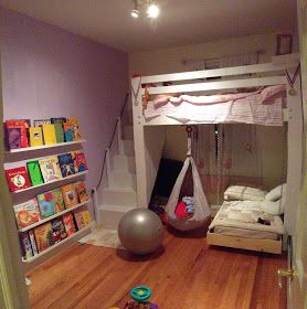 Kids Space: Loft bed, bunk bed build with hanging toddler bed and swing! Bunk Bed Build, Under Loft Bed Ideas, Loft Bed Ideas For Small Rooms, Bed Bunk, Loft Bed Plans, Murphy Bed Ikea, Diy Loft Bed, Kids Loft, Murphy Bed Plans