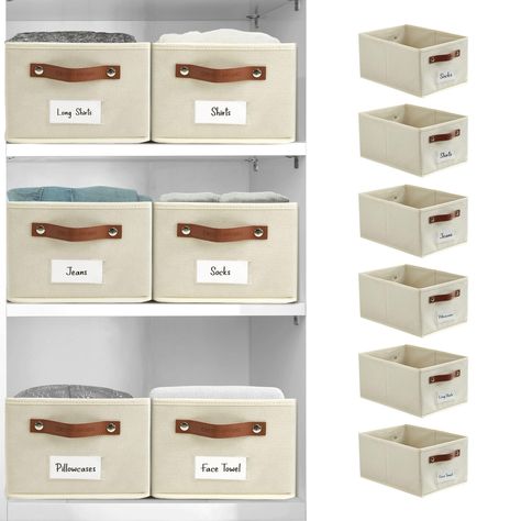 PRICES MAY VARY. Label & Organize: DECOMOMO closet storage bins feature a label holder to help you find items without pulling out the organizing bins each time. Affordable and Functional: DECOMOMO’s storage baskets for shelves are made with dust and tear-resistant non-woven fabric with a firm structure that’s made with 1.8MM thick cardboard which provides durability for daily use and functionality in style. Foldable Design: Our collapsible storage bin can be folded down flat for space-saving sto Organizing Boxes In Closet, Master Closet Storage Bins, Baskets For Closet Storage, Open Closet Organization, Small Nursery Closet Organization, Closet Organization Apartment, Bins For Organizing Closet, Nursery Closet Storage, Linen Closet Organization Hallway