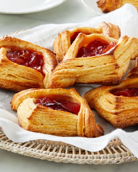 Jam-Filled Croustades | French for "crust," a croustade is usually made with flaky pastry. Here, the buttery dough is filled with fruit jam for the ultimate breakfast treat. #food #recipes #marthastewart #breakfastrecipes #brunchideas Types Of Breakfast, Small Pastries, Leftover Pie, Jelly Doughnuts, Ultimate Breakfast, Breakfast Pastries, Flaky Pastry, Fruit Jam, Breakfast Bake