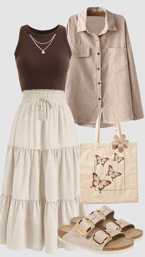 #casual #churchoutfit #brown #modest #outfit #brownaesthetic #skirt #neutral #spring #ootd #outfitinspo #modestfashion #summer #beach #vacation Modest Casual Outfits, Modesty Outfits, Cute Modest Outfits, Modest Summer Outfits, Everyday Fashion Outfits, Elegante Casual, Quick Outfits, Casual Day Outfits, Easy Trendy Outfits