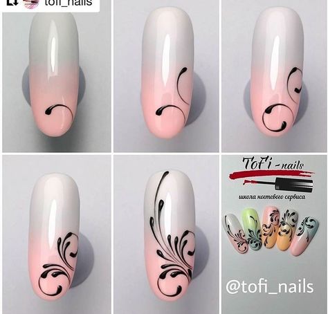 @natalia_vozna Nail Art Designs Lining, Nails Design Lines Ideas, Venzelia Nails Step By Step, Airbrush Nail Tutorial, Nail Art Swirls Design, Venzelia Nails, Drawings On Nails, Inda Minta, Line Nail Art Designs