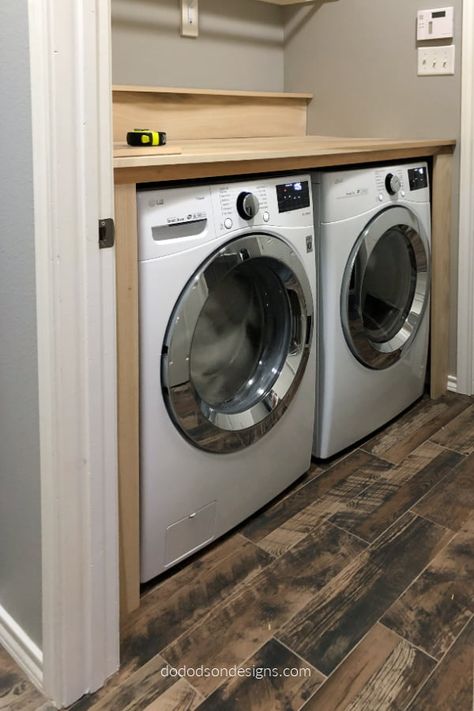 DIY Laundry Room Makeover Folding Station Laundry Room Folding Table Over Washer, Traditional Laundry Room Design, Laundry Room Walls Ideas, Laundry Room Must Haves List, Add Sink To Laundry Room, Laundry Room Folding Counter, Folding Table Laundry Room, Laundry Room Table, Laundry Room Closet Ideas