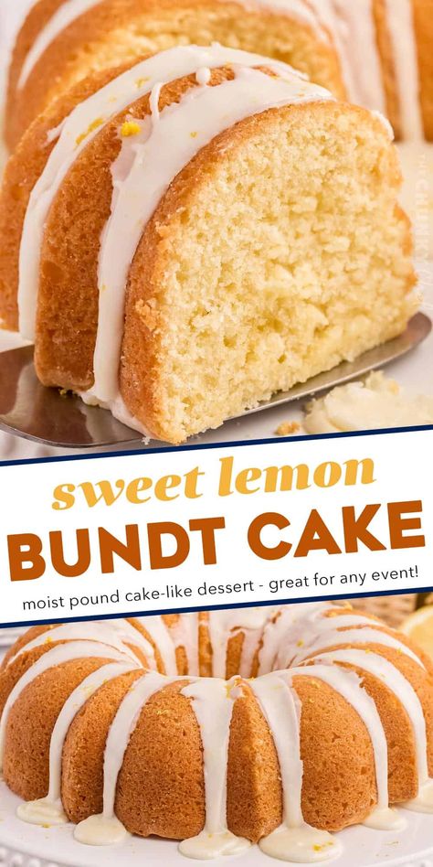 This Lemon Bundt Cake is dense, moist, and bursting with sweet lemon flavor! Made from scratch, this dessert is perfect for a summer party, but is great year-round. Mouthwatering Desserts, Dessert From Scratch, Spring Dessert, Cake Video, Tasty Desserts, Lemon Bundt Cake, Savory Meals, Treats Recipes, Spring Desserts