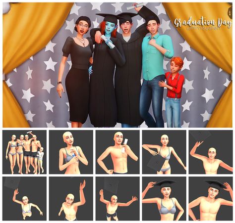 ✩ Graduation Day || Pose Pack ✩ | Patreon Graduation Pictures Poses, Around The Sims 4, Sims 4 Couple Poses, Sims Poses, Ts4 Poses, College Graduation Pictures Poses, Sims 4 Black Hair, Sims 4 Cas Mods, Sims 4 Family