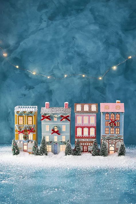 Natal, Christmas Village Illustration, Modern Christmas Village, Holiday Village Display, Anthropologie Christmas, Anthropologie Holiday, Christmas Houses, Illustration Noel, Village Display