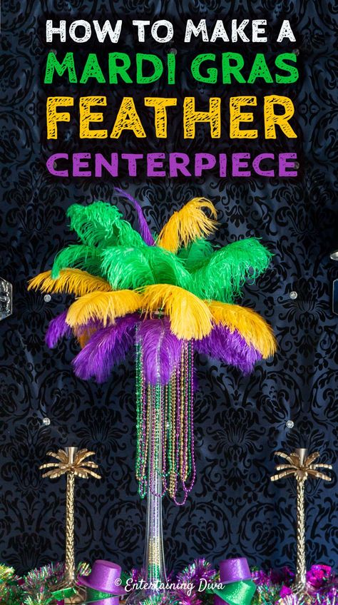 Mardi Gras Feather Centerpieces, Mardi Gras Fundraiser Ideas, Mardi Gras Decorating, Mardi Gras Party Decorations Diy, Mardi Gras Centerpieces Diy, Mardi Gras Table Centerpiece Ideas, Mardi Gras Table Decorations, Mardi Gras Theme Party, Mardi Gras Diy