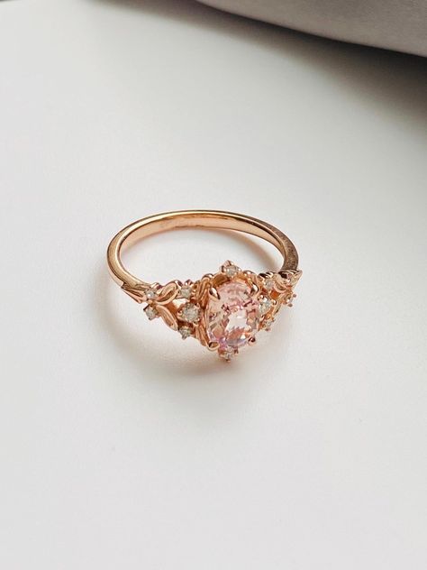 Enchanted Forest Pink Sapphire Engagement Ring. Vintage Filigree Ring. Engagement Ring. Peach Sapphire Rose Gold Ring by Eidelprecious - Etsy Australia Unique Engagement Rings Pink, Rapunzel Engagement Ring, Light Pink Engagement Ring, Pink Engagement Ring Vintage, Red Sapphire Engagement Ring, Filigree Ring Engagement, Pink Engagement Rings, Engagement Rings Pink, Pink Wedding Ring