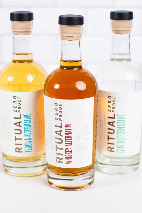 a trio of bottles of ritual zero proof alcohol Ritual Non Alcoholic Recipes, Ritual Zero Proof, Beverage Branding, Best Non Alcoholic Drinks, Zero Alcohol, Bourbon Tasting, Sparkling Cider, Surprise Engagement, Non Alcoholic Cocktails