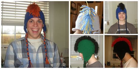 Tracy's Crochet Bliss: Crafting The Mohawk Hat Crochet Mohawk, Yarn Hanging, Crochet Geek, Hat Tutorial, Costume Wigs, Diy Tutorials, 3 In One, Baby Size, Hat Pattern