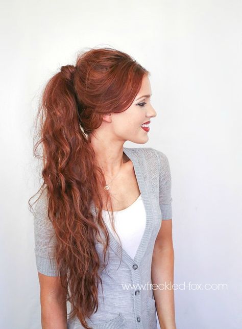 The Freckled Fox - a Hairstyle Blog: Hair Tutorial: D&G Inspired Textured Double Ponytail Freckled Fox Hair, Braids Red Hair, Curly Homecoming Hairstyles, Braids Red, Double Braids, Freckled Fox, Double Ponytail, Fox Hair, Messy Ponytail