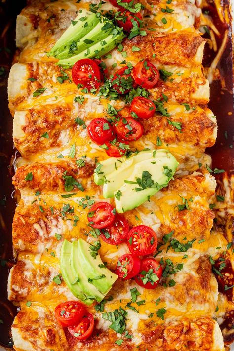 Healthier Chicken Enchiladas, Siete Chicken Enchiladas, Meal Prep Enchiladas Healthy, Healthy Hearty Recipes, Healthy Enchiladas Recipe, Clean Eating Enchiladas, Healthy Enchalidas Recipe, Mexican For Dinner, Dinners With Sauce