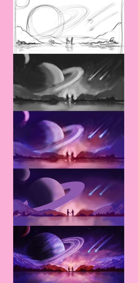 Space Landscape Drawing, Digital Art Tutorial Procreate Landscape, Digital Art Galaxy, Space Drawing Tutorial, Procreate Lake Drawing, Space Tutorial Digital, Digital Space Art, Digital Art Beginner Landscape, Digital Art Space