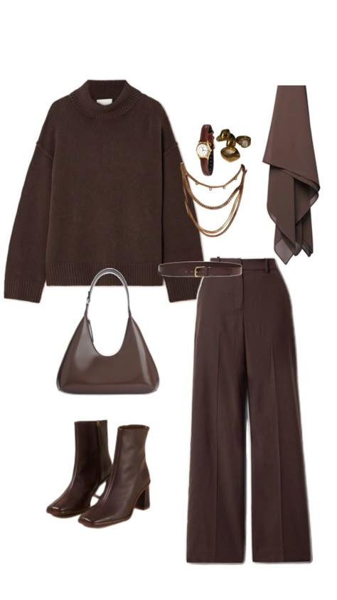 Brown Monochrome Outfit, Brown Monochrome, Brown Pants Outfit, Pleated Wide Leg Pants, Women's Winter Outfits, Mommy Outfits, Smart Dressing, Warm Tights, Best Winter Outfits