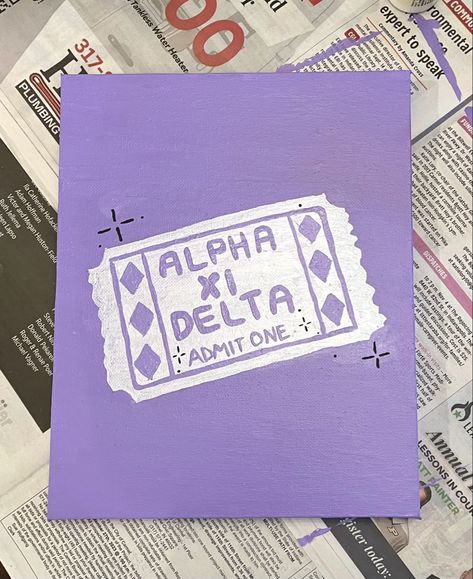 Big Lil Canvases, Tri Delta Painting Ideas, Purple Sorority Canvas, Axid Canvas Alpha Xi, Sorority Letter Painting, Delta Zeta Canvas Painting, Delta Zeta Painting, Canvas Painting Ideas Sorority, Aephi Canvas