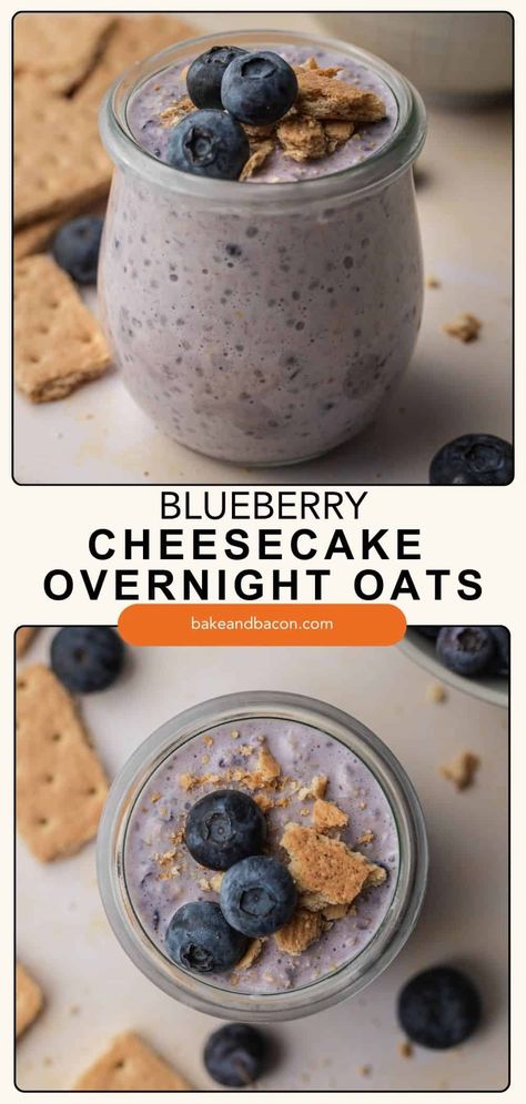 Blueberry Cheesecake Overnight Oats Overnight Oats Blueberry Cheesecake, Blueberry Cobbler Overnight Oats, Overnight Oats Blueberry Muffin, Blueberry Protein Overnight Oats, Overnight Oat Recipes Healthy, Blended Oats Overnight, Oatmeal Board, Overnight Oats Cheesecake, Blueberry Overnight Oats Healthy