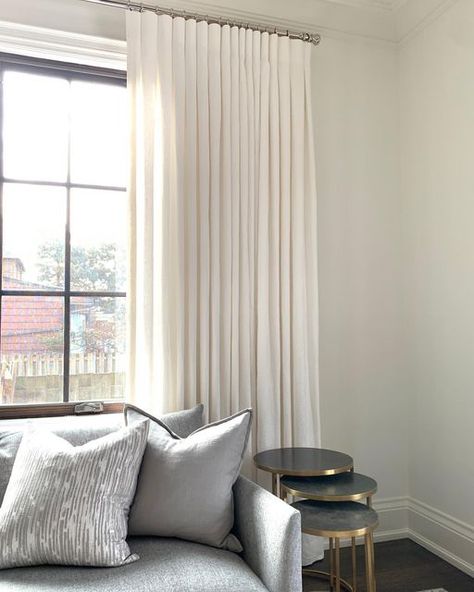 Wesleysetodesign on Instagram: "Inverted pleats on polished nickel hardware for a transitional room. Elegant and timeless. #customcurtains #invertedpleats #whitelinen #draperyhardware" Inverted Pleat Curtains, Rh Home, Polished Nickel Hardware, Pleated Curtains, Drapery Hardware, Nickel Hardware, Custom Curtains, Restoration Hardware, Window Coverings