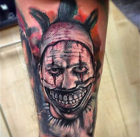 Ahs Clown, Ahs Tattoo, American Horror Story Tattoo, Clown Tattoos, Sacred Art Tattoo, Evil Clown Tattoos, Clown Scary, Story Tattoo, Family Tattoo Designs