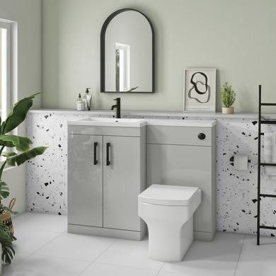 1100mm Grey Toilet and Sink Unit Left Hand with Square Toilet and Black Fittings - Ashford Toilet Dimensions, Toilet Vanity Unit, Toilet And Sink Unit, Square Toilet, Grey Toilet, Cloakroom Toilet, Cloakroom Vanity Unit, Sink Vanity Unit, Toilet Sink