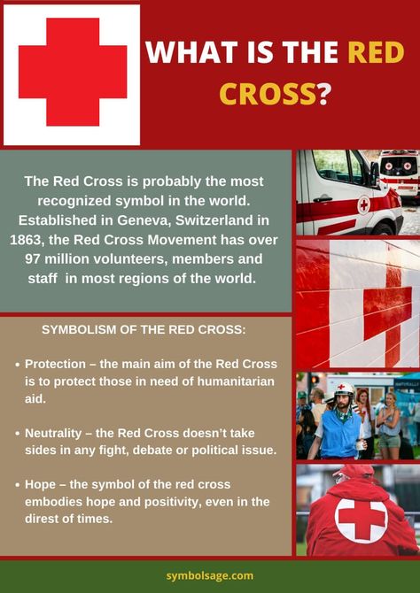 Possibly the world's most popular symbol, the red cross is recognized around the world. Here's what it symbolizes today. Red Cross Tattoo, Red Cross Art, Elegant Red Cross Pendant Jewelry, Red Cross Symbol, Red Spiritual Cross Pendant Jewelry, Cross Tattoo Meaning, Red Cross Volunteer, International Red Cross, Red Cross Society