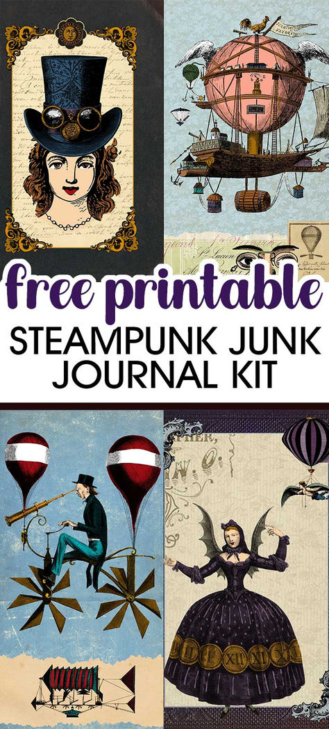 Vintage Steampunk Junk Journal Kit - Free Printable Steampunk Images Free Printable, Steampunk Junk Journal Ideas, Free Junk Journal Kit Printables, Free Steampunk Printables, Steampunk Cosplay Diy, Vintage Journal Pages, Steampunk Junk Journal, Steampunk Printables, Steampunk Journal