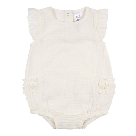 Baby Girls Ivory Gauze Bubble Romper Baby Dust, Cotton Baby Clothes, Baby Bubble Romper, Cotton Gauze Fabric, Baby Size Chart, Cute Baby Shoes, Gerber Baby, Cotton Sleepwear, Ruffle Romper