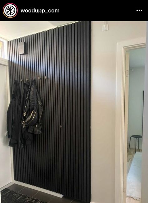 Black Slat Wall Entryway, Entryway Slat Wall, Slat Wall Entryway, Pool Table Room, White Hangers, Faux Beams, Wood Slat Wall, Black Ash, Entrance Ways