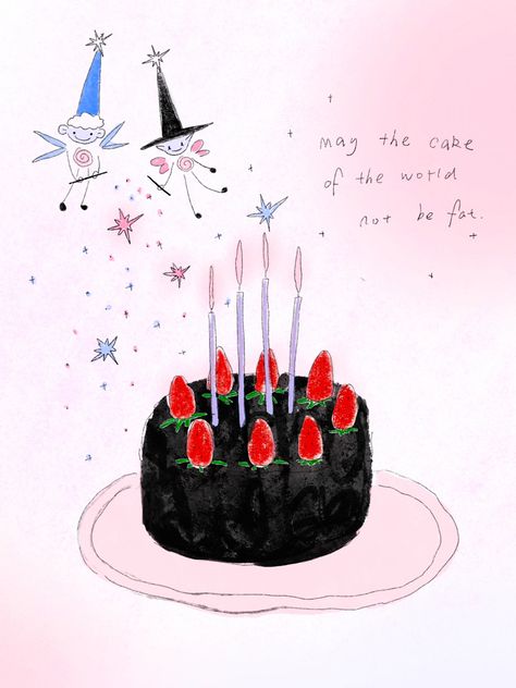 Birthday Cake Drawing, Art Journal Therapy, 캐릭터 드로잉, Cute Illustration, Pretty Art, Art Sketchbook, Oil Pastel, 그림 그리기, Wall Collage