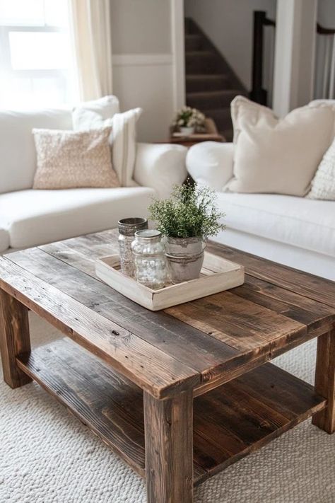 "Elevate your living space with a DIY Reclaimed Wood Coffee Table! 🛠️🌾 Perfect for adding a unique, eco-friendly touch to your home. 🌟✨ #DIYCoffeeTable #RusticFurniture #ReclaimedWoodInspo" "Elevate your living space with a DIY Reclaimed Wood Coffee Table! 🛠️🌾 Perfect for adding a unique, eco-friendly touch to your home. 🌟✨ #DIYCoffeeTable #RusticFurniture #ReclaimedWoodInspo" Diy Wood Coffee Table Rectangle, Homemade Coffee Table, Coffee Table Ideas Diy, Farmhouse Coffee Table Diy, Build Coffee Table, Cabin Coffee Table, Diy Wood Coffee Table, Center Table Ideas, Wood Coffee Table Makeover