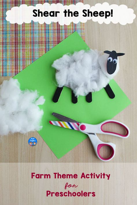 This preschool sheep craft is made so that kids can shear the "wool" off of it! Use this fun activity and related resources in your spring farm unit or any time you want an engaging fine motor activity. Early Years Farm Activities, Preschool Farm Unit Study, Farm Unit For First Grade, Farm Activities For Two Year Olds, Farm Animals Lesson Plans Preschool, Prek Farm Animal Crafts, On The Farm Art Preschool, Farm Animal Activity Preschool, Barn Crafts For Kids