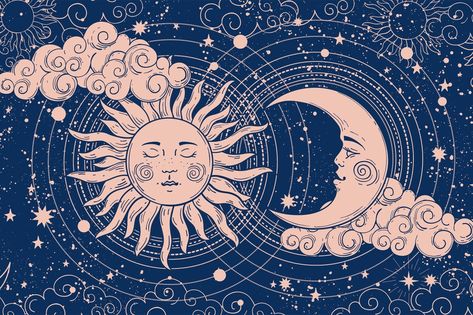 Sun, moon and rising signs: What they mean, how to find them Ed Wallpaper, Astrology Tarot, Wallpaper Notebook, The Sun And Moon, Witchy Wallpaper, Mac Wallpaper, Macbook Wallpaper, Universe Art, Boho Design