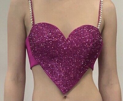 Sale! Buy Now! Handmade Beaded Crystal Heart Top, Fuchsi Top, Custom Order  | eBay Bedazzled Corset Top, Beaded Top Diy, Top Corazon, Sparkle Outfits, Hearts Outfit, Cross Embroidery Designs, Beads Clothes, Bridal Sari, Sparkle Outfit