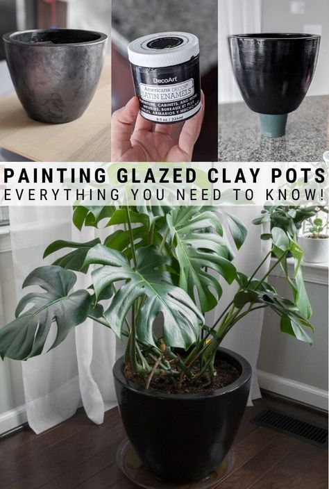 Wondering how to paint clay pots? Sometimes you'll find a big beautiful glazed pot that is the perfect shape, size, and price, but you hate the color. Here's how to paint a glazed pot! Paint A Ceramic Pot, Painting Ceramic Pots Ideas, Paint Glazed Pots, Spray Paint Terra Cotta Pots, Repainting Ceramic Pots, How To Paint Glazed Ceramic Pots, Paint Glazed Ceramic Pot, How To Paint Terracotta Pots Diy, Painting Glazed Ceramic Pots