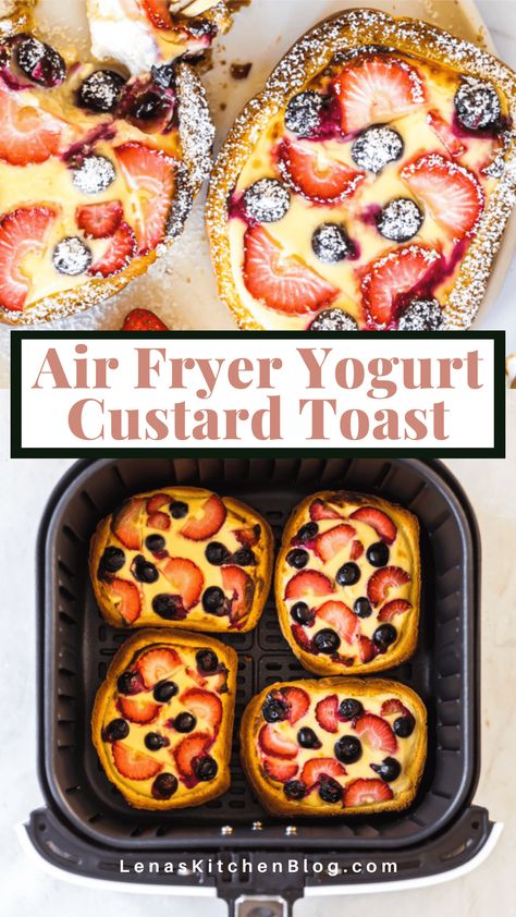 Yogurt Custard Toast Air Fryer, Easy Breakfast Air Fryer, Air Fryer Sweet Breakfast Recipes, Healthy Air Fryer Treats, Breakfast Ideas For Air Fryer, Easy Air Fryer Lunch, Sweet Easy Breakfast, Toaster Air Fryer Recipes, Tiktok Food Recipes Airfryer