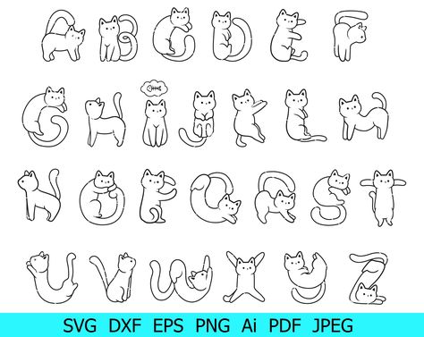 Cat Fonts Alphabet, Cat Letters Alphabet, Cat Alphabet Letters, Cat Letters, Clip Art Kids, Cat Font, Dog Alphabet, Cat Alphabet, Alphabet Drawing