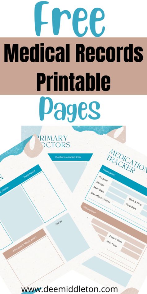 Medical Records Organization Ideas, Medical History Printable Free, Medical Planner Free Printables, Medical Records Printable Free, Medical Records Organization, Medical Binder Printables Free, Project Binder, Medical Printables, Medical Binder Printables