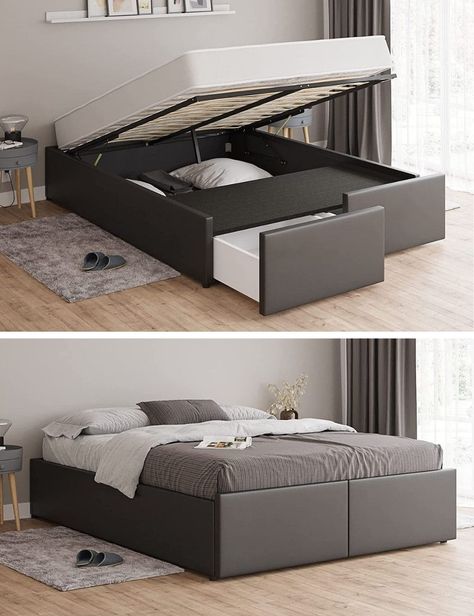 Storage Bed King Size, Bed Designs With Storage For Small Room, Bed With Drawer Storage, Small Room Bed Frame, Bed Design With Storage Drawers, Box Beds Modern, Bed With Drawer Bed, Drawer Bed Design, Modern Bed With Storage