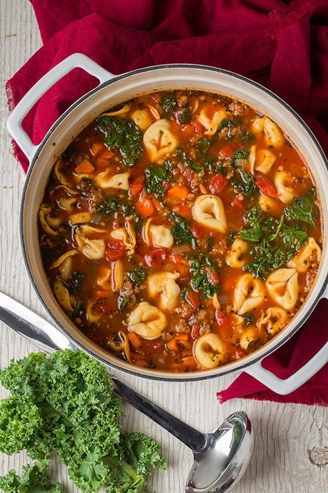 Beef And Pork Meatballs, Bean And Sausage Soup, Sausage And Kale Soup, Spinach Soup Recipe, Sausage Tortellini Soup, Sausage Kale, Beans And Sausage, Sausage Tortellini, Italian Sausage Soup