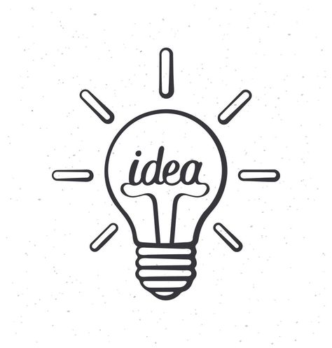 Outline doodle of light bulb with the word idea and shine Vector Drawing, Light Bulb, Vector Free, Doodles