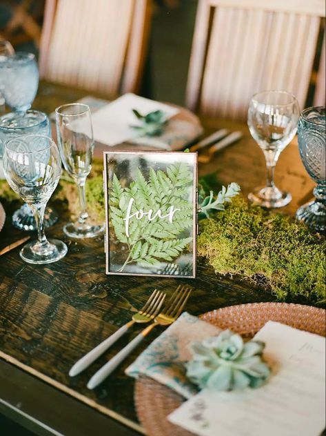 Fern Wedding Decor, Moss Runner, Moss Table Runner, Moss Wedding, Fern Wedding, Rustic Wedding Ideas, Forest Theme Wedding, Reception Tablescapes, Enchanted Forest Wedding