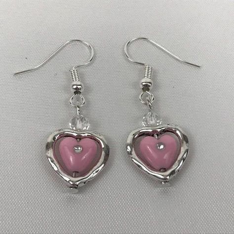 Gift Idea For Valentines Day, Light Pink Heart, Y2k Earrings, Diy Beaded Rings, Clear Earrings, Earrings Heart, Magical Jewelry, Heart Dangle Earrings, Pink Jewelry