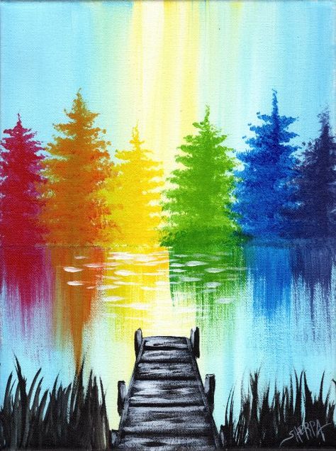 Rainbow Art Painting, Painting For Beginners Videos, Rainbow Trees, Acrylic Painting Step By Step, Beginners Art, Art Sherpa, Painting Step By Step, The Art Sherpa, Waterfall Paintings