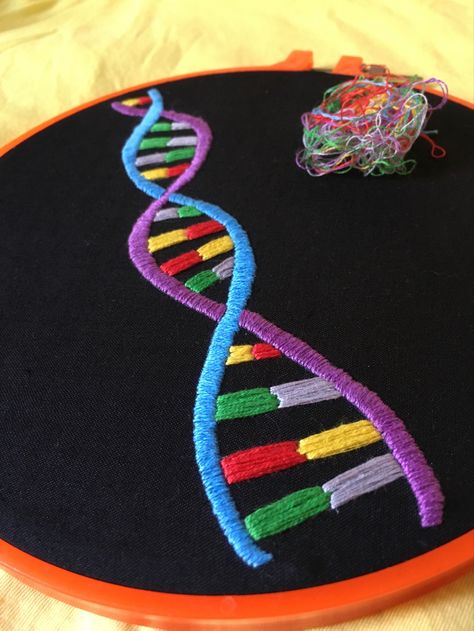 Dna Embroidery, Biology Embroidery, Epq Ideas, Science Embroidery, Science Crochet, Anatomy Embroidery, Embroidery Hoop Art Diy, Clothes Embroidery Diy, Creative Embroidery