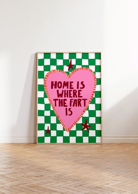 Home is where the fart is wall art quote print perfect for brightening up your home or as a funny gift to someone!  Also available to be printed in three different sizes - A5 200gsm silk card - A4 250gsm silk card - A3 200gsm silk card If you're interested in it being printed in any othercolour please feel free to contact me Home Is Where The Art Is, Funny Bathroom Art Paintings, Cool People Live Here Poster, Funny Wall Prints, Home Is Where The Heart Is, Minimalist Painting Ideas On Canvas, Funny Canvas Painting, Living Room Illustration, Room Illustration