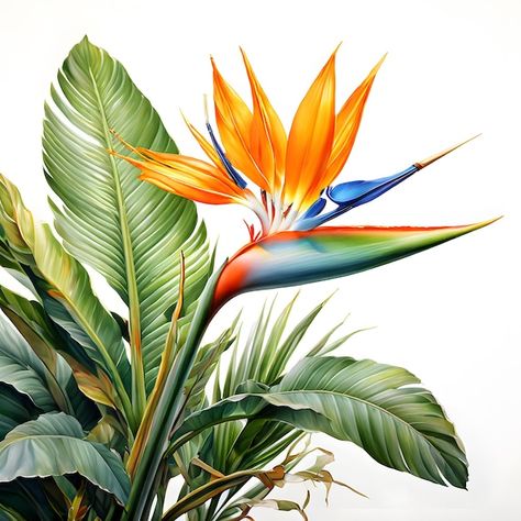 Birds Of Paradise Leaves, Bird Of Paradise Flower Painting, Bird Of Paradise Drawing, Bird Of Paradise Painting, Watercolor Botanical Flowers, Botanical Art Drawing, Jungle Drawing, Fabercastell Polychromos, Tropical Butterfly