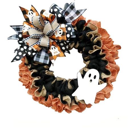 Evergreen Wreaths, Halloween Decorations Wreaths, Window Wreath, Rustic Halloween, Autumn Wreaths For Front Door, Ribbon Garland, Porte Decorate, Halloween Ribbon, Halloween Door Decorations