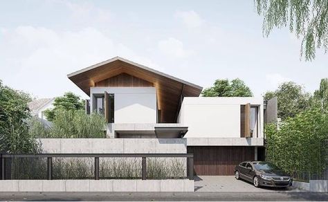 Japanese Modern House, Modern Tropical House, Contemporary House Exterior, Arch House, Architect Design House, Minimal House Design, Minimalist House Design, Tropical House, Architecture Exterior