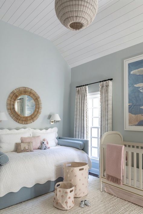 Nursery Daybed, Nursery Guest Room Combo, Blue Nursery Girl, Light Blue Nursery, Nursery Guest Room, Toddler Girl Room, Nursery Room Design, Baby Room Inspiration, Nursery Room Inspiration