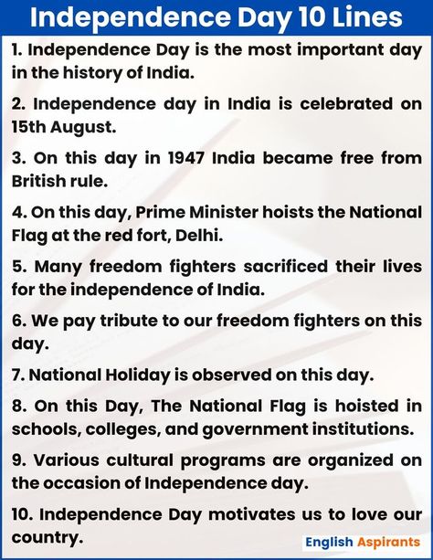 Independence Day Speech in English Independence Day Speech In English, Lines On Independence Day, Essay On Independence Day, Independence Day Of India, Speech In English, Independence Day Speech, Independence Day Activities, Ch Words, Independence Day Quotes