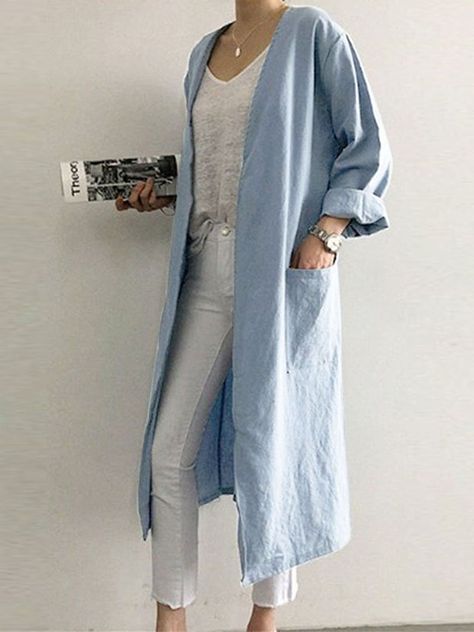 Mandarin Collar Shirt, Loose Coats, Gilet Long, Langer Mantel, Cardigan Long, Retro Women, Trench Coats Women, Long Sleeve Cardigan, Trench Coats