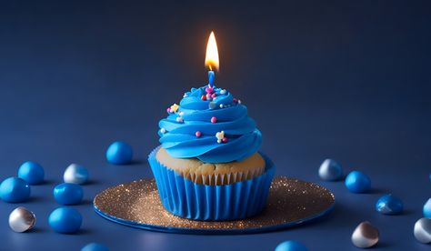 Birthday - Cupcake With Candle And Blue Decoration#pikbest##Photo Cupcake With Candle, Cupcake Blue, Happy Birthday Blue, Candle Fire, Candle Picture, Blue Cupcakes, Happy Birthday Cupcakes, Candles Photography, Blue Cakes